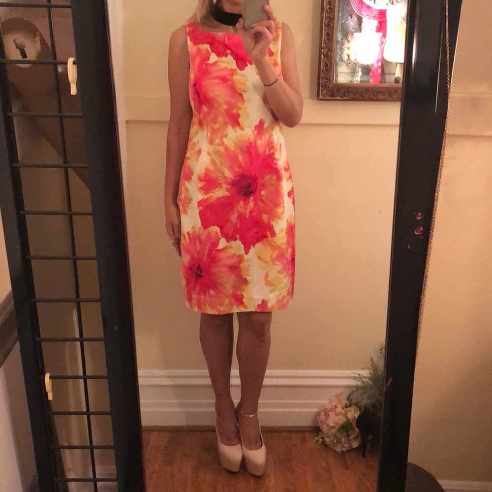 Pink orange floral Elegant dress 14